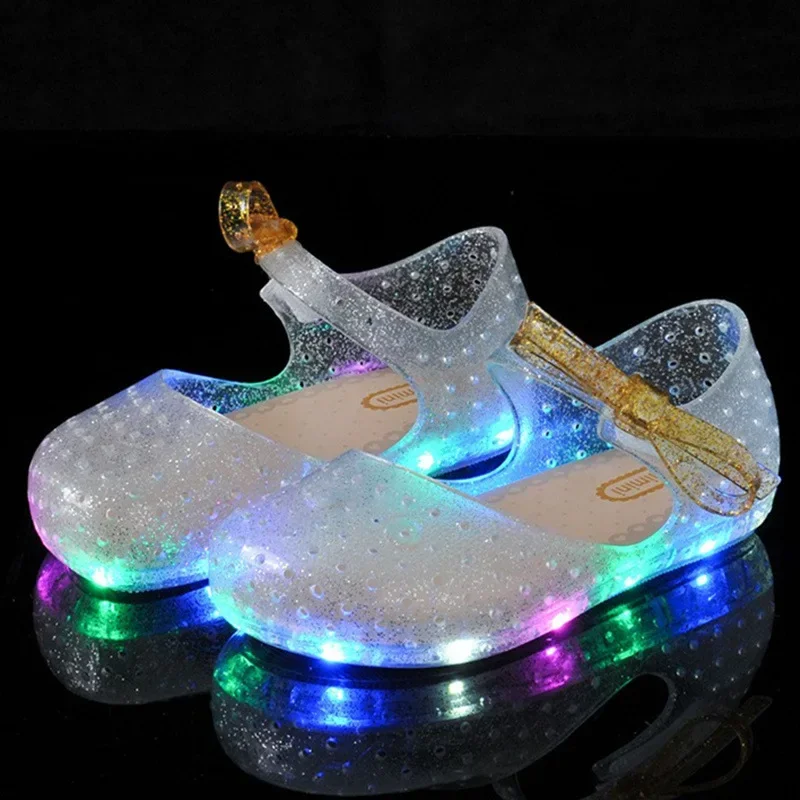 2025 Children Sandals Baby Jelly Crystal Glowing shoe Bow Kids Shoe Girl Sandals Princess shoe Illuminated shoe for Boy