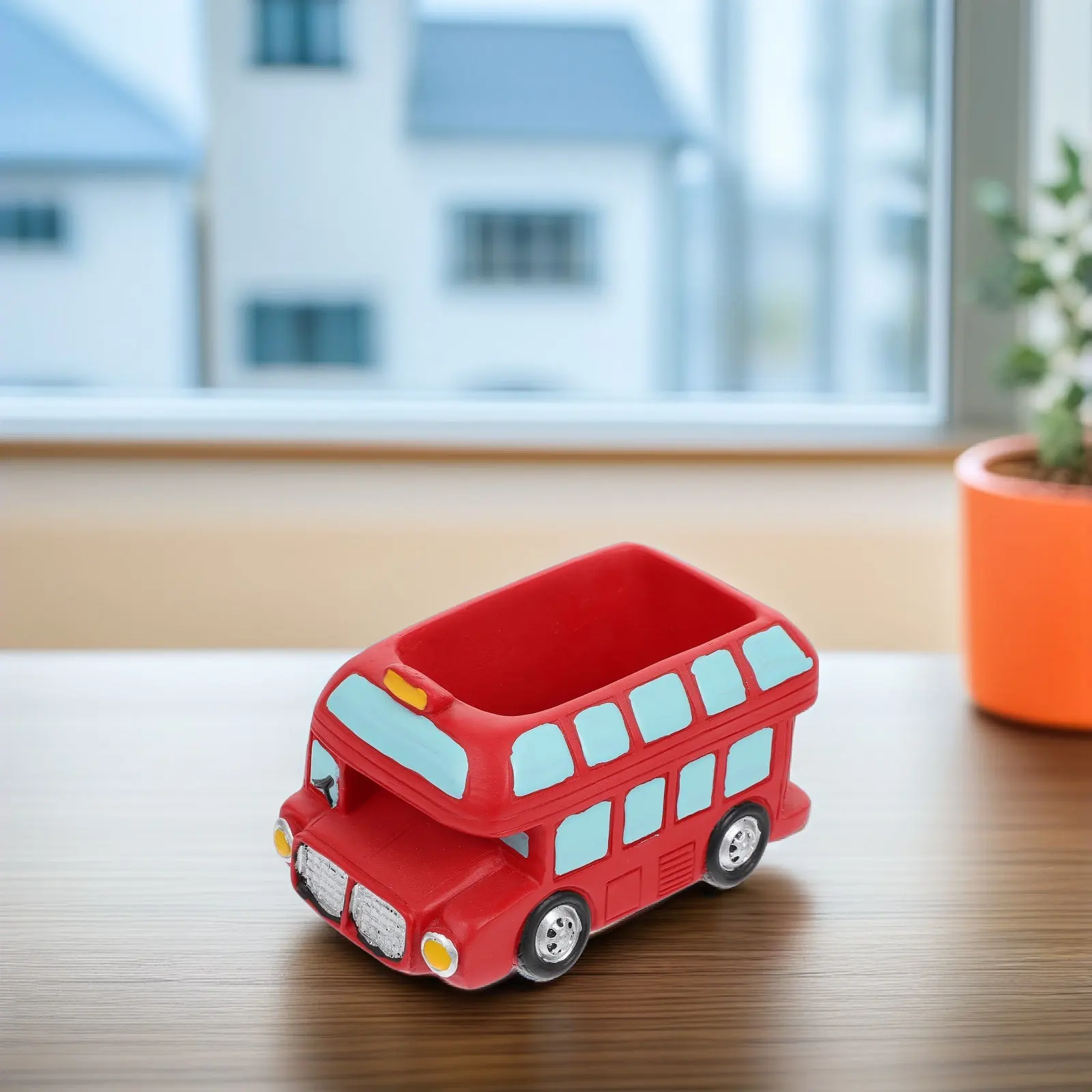 

Кашпо из смолы в виде двухэтажного автобуса, милый мультяшный дизайн, для суккулентов, маленькое настольное украшение, декор для дома и сада