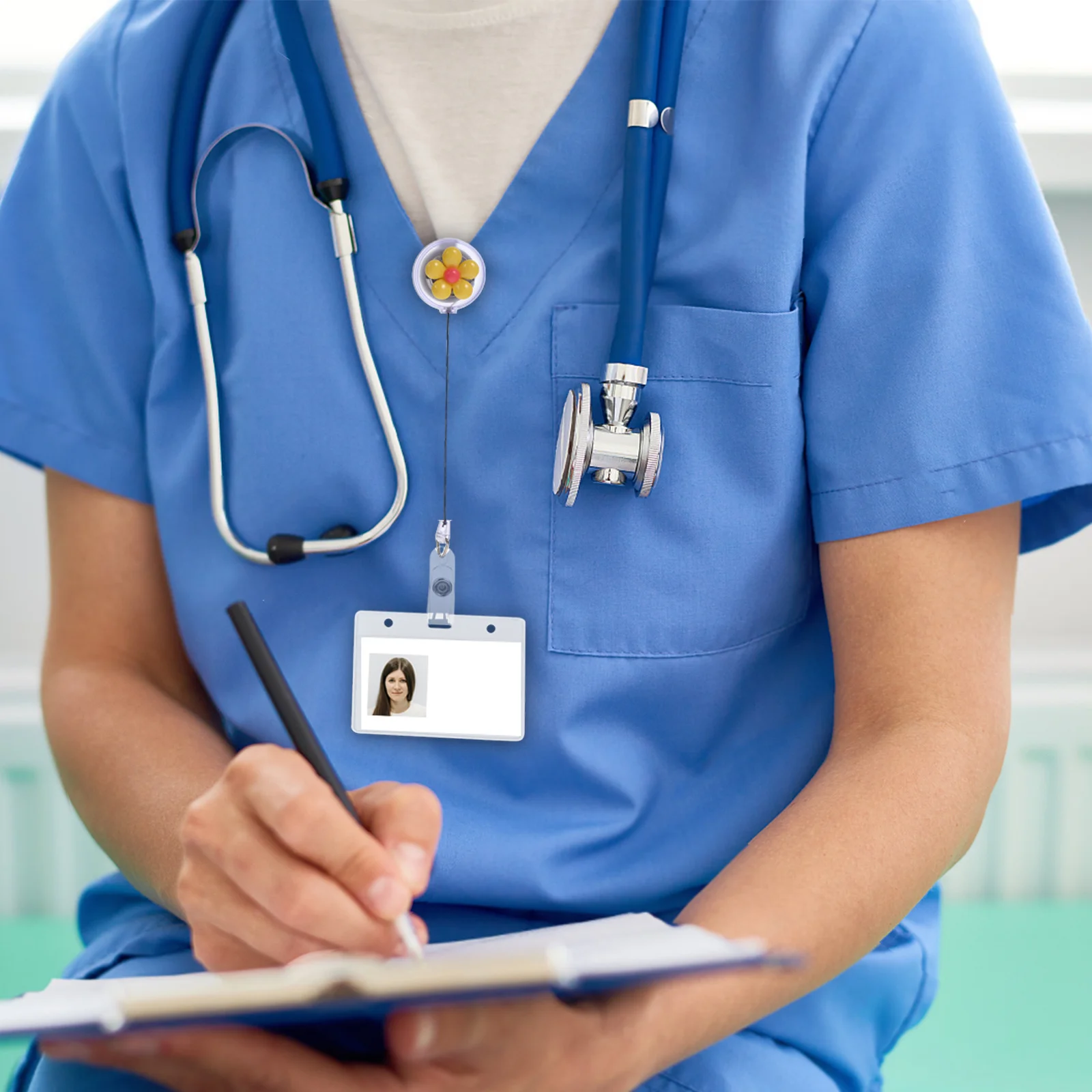 5 قطعة مشبك دوار على شكل زهرة حامل معرف قابل للسحب لموظفي المكتب مطعم خادم اسم العلامة شارة كليب القرطاسية هدية #6