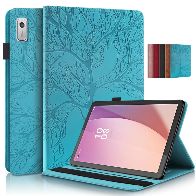 For Lenovo M9 Case TB310FU 9 inch 2023 3D Tree Embossed Flip Stand Soft TPU Back for Lenovo Tab M9 Cover for Lenovo M9 Tablet