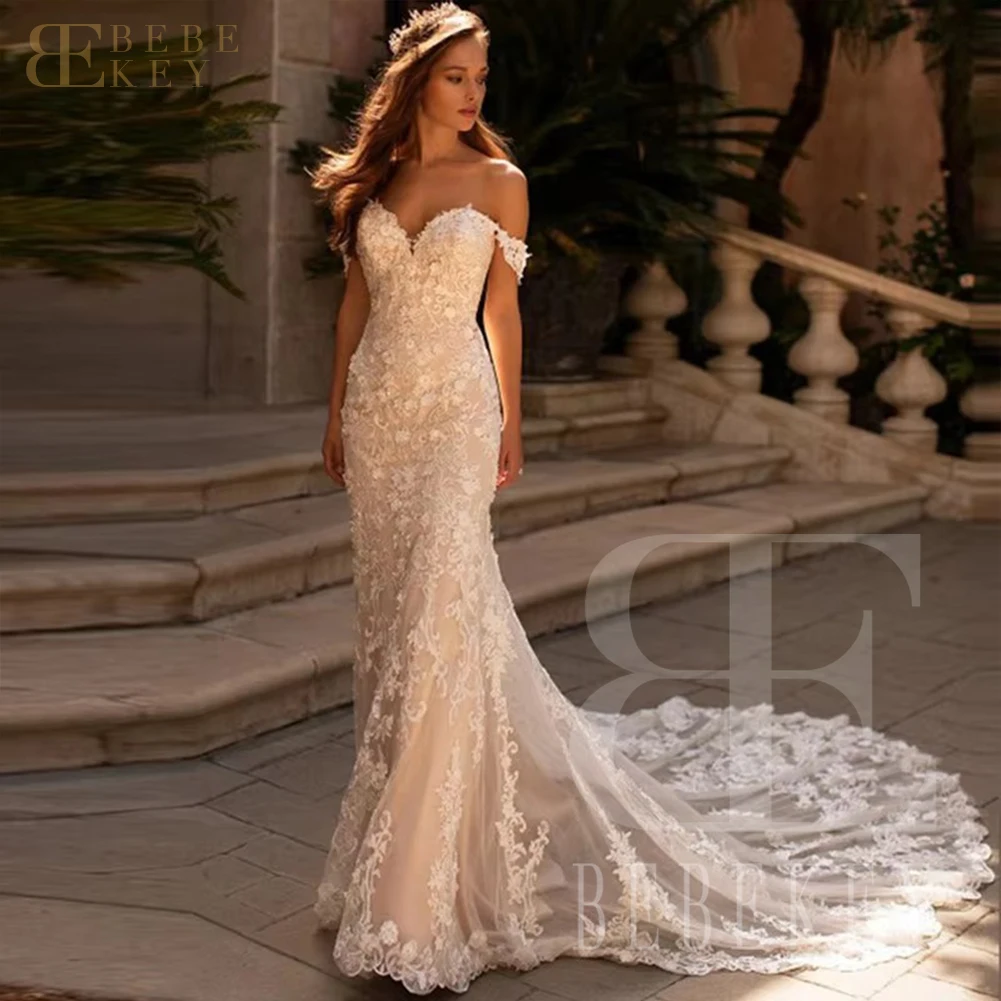 BEBEKEY Elegnt Lace Wedding Dress Customized Off the Shoulder Mermaid Wedding Party Gown Bridal Dresses Formal Gowns image 3
