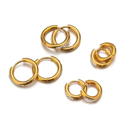 2pcs Stainless Steel Gold Plated Round Earrings Clip Earring Hoops for Ear Jewelry Women Men Making Accessories Wholesale Bulk