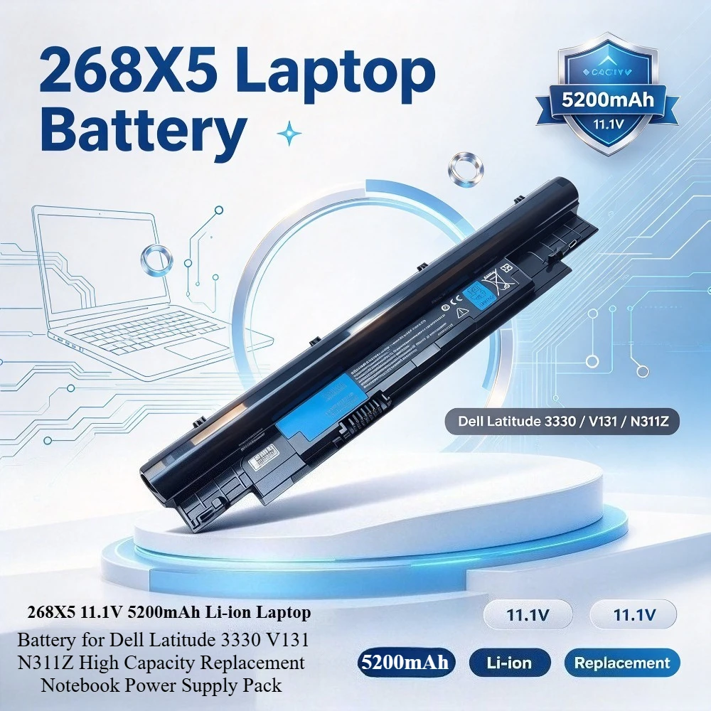 268X5 11.1V 5200mAh Li-ion Laptop Battery for Dell Latitude 3330 V131 N311Z High Capacity Replacement Notebook Power Supply Pack