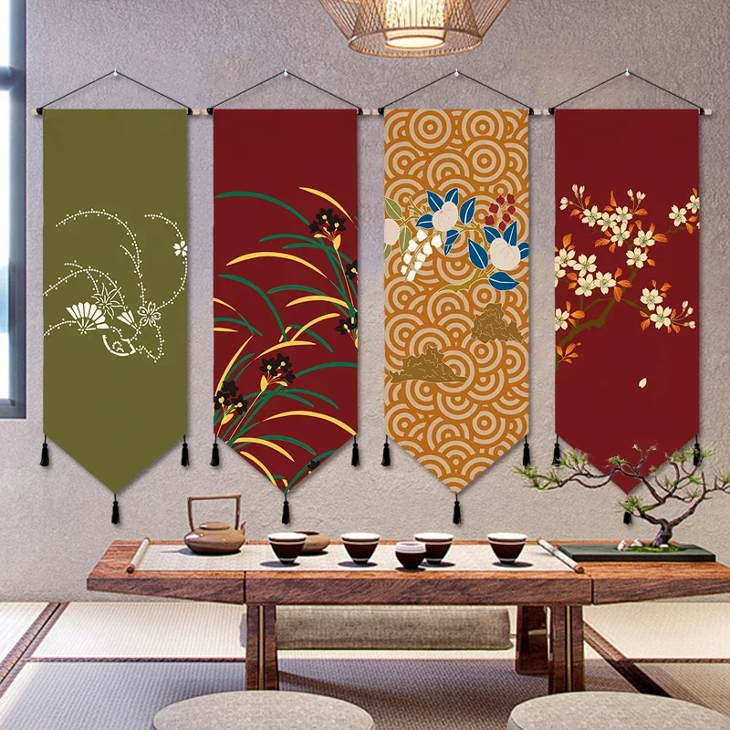 Japanese Style Decorative Hanging Cloth Background Painting Triangle Hanging Flag Living Room Bedroom Background Wall Decoration