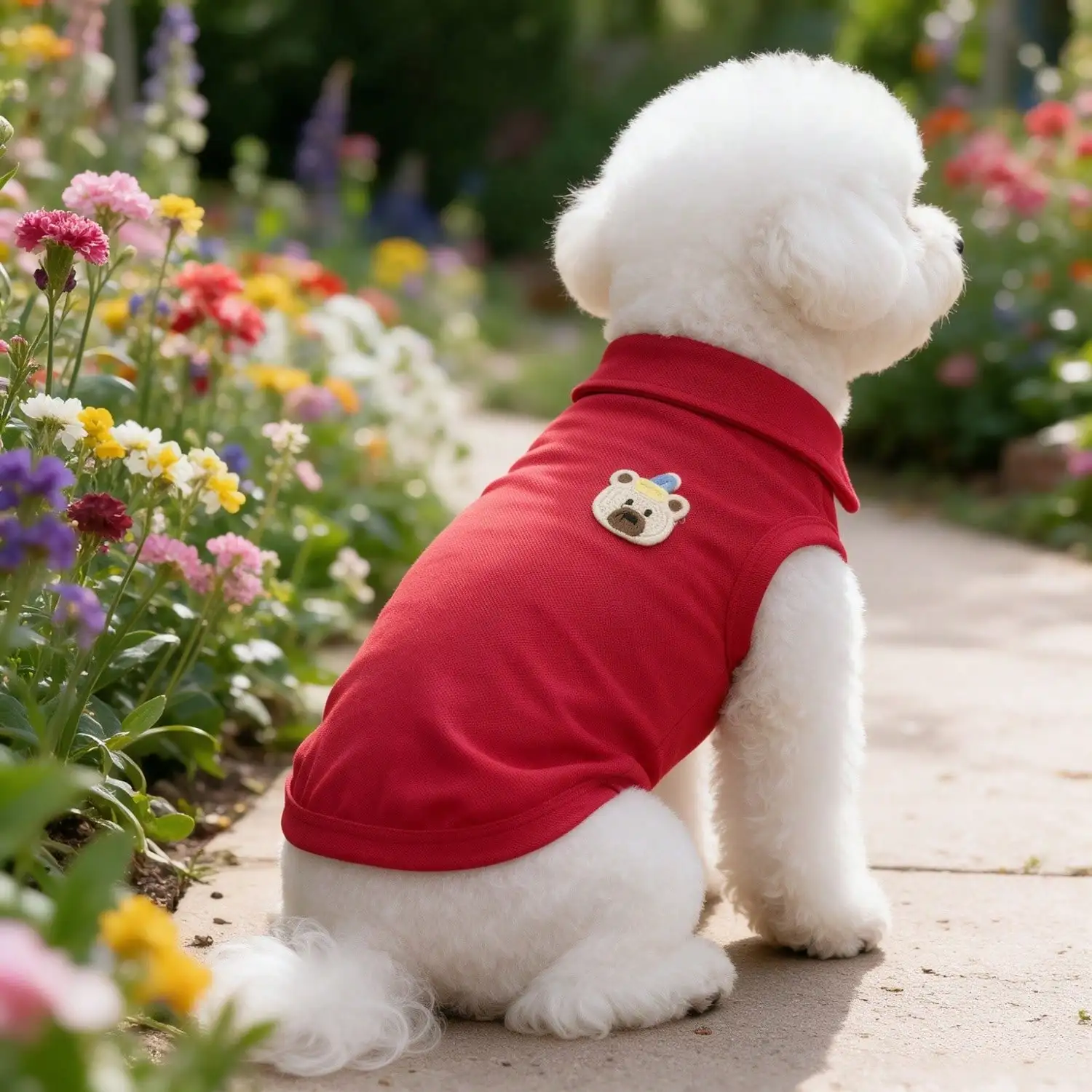 1pc Cute Cartoon Bear Embroidery Pet Sleeveless Polo Shirt, Soft Breathable Dog Vest for Small Dogs Bichon Teddy