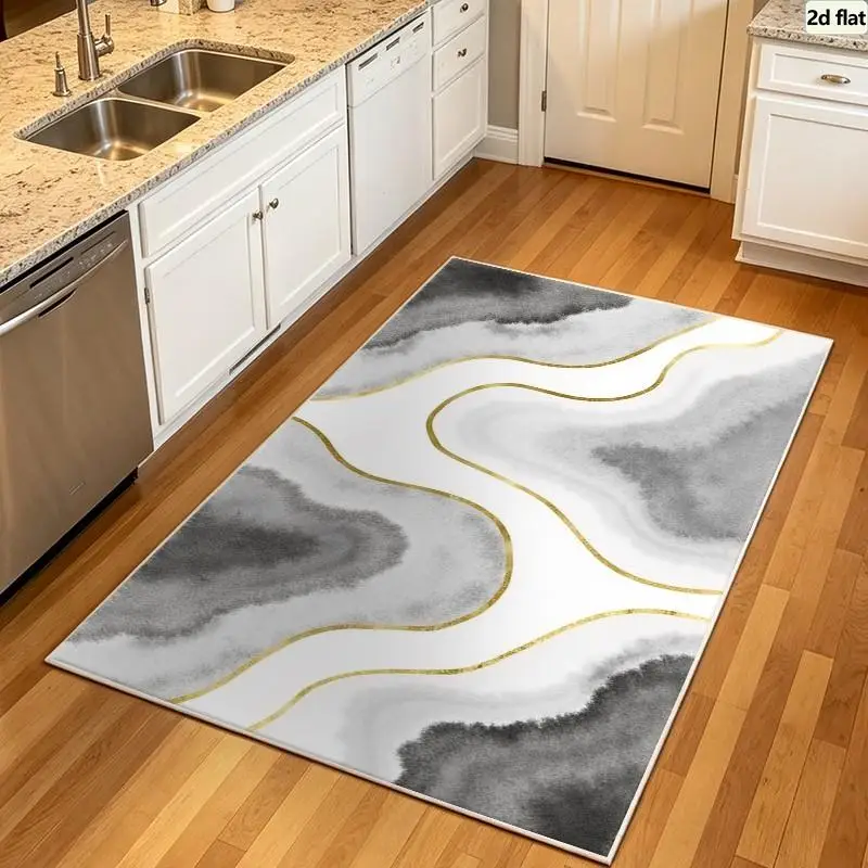 Carpet Flooring Grey White Ink Marble Wave Square Area Rug Gold Line Fluid Texture Floor Carpet Modern Room Decor