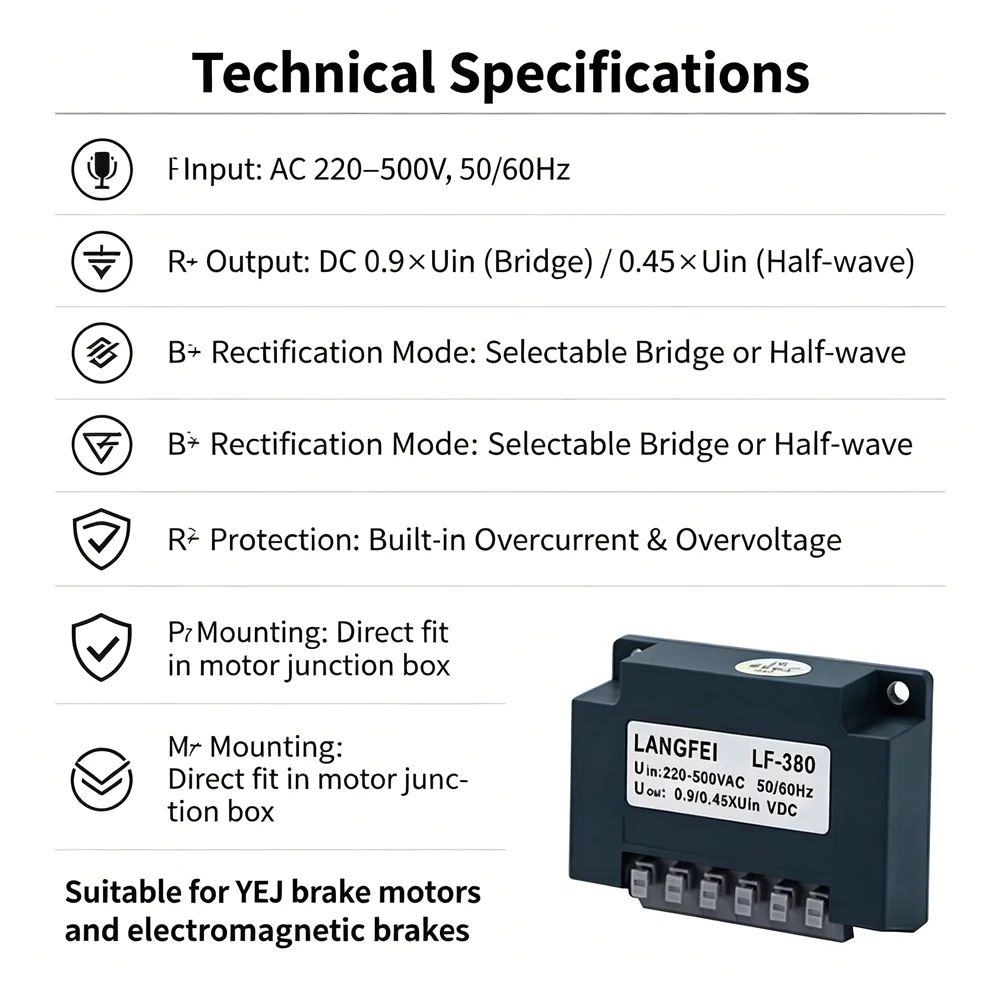 380 Wide Voltage Input Rectifier LF-380 AC220-500V Motor Brake Rectifier Module Industrial Brake Rectifier
