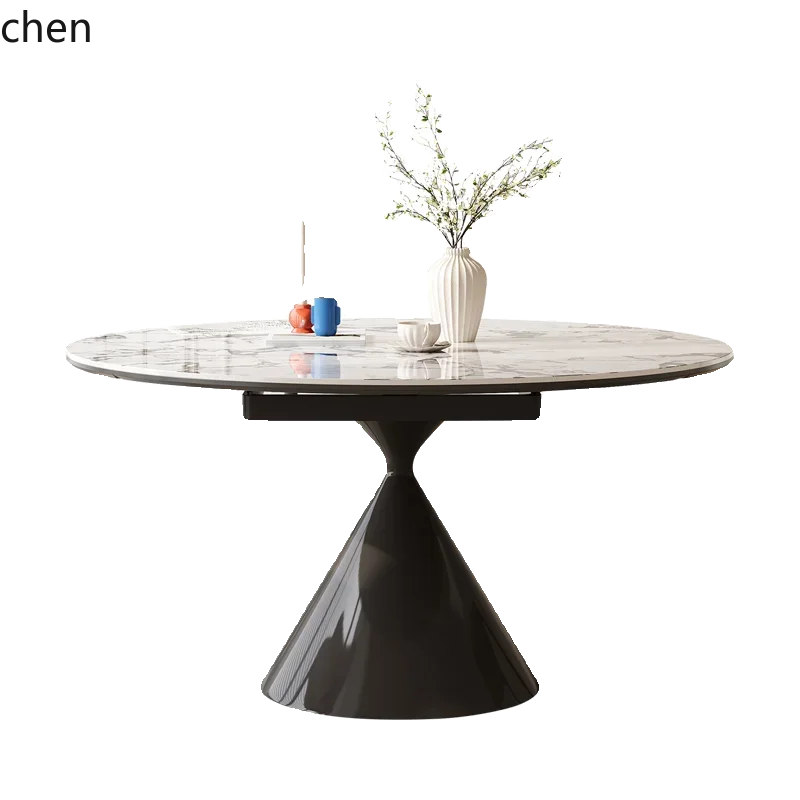 Mesa redonda de piedra microcristalina retro W5.19, mesa de comedor pequeña retráctil con losa de roca para el hogar