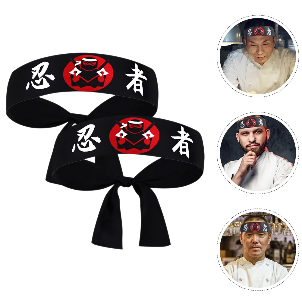 2 Pcs Ninja Print Headband Japanese Style Sweat Absorption Anti Sweat Band for Yoga Running Cooking Sports Training Decorative