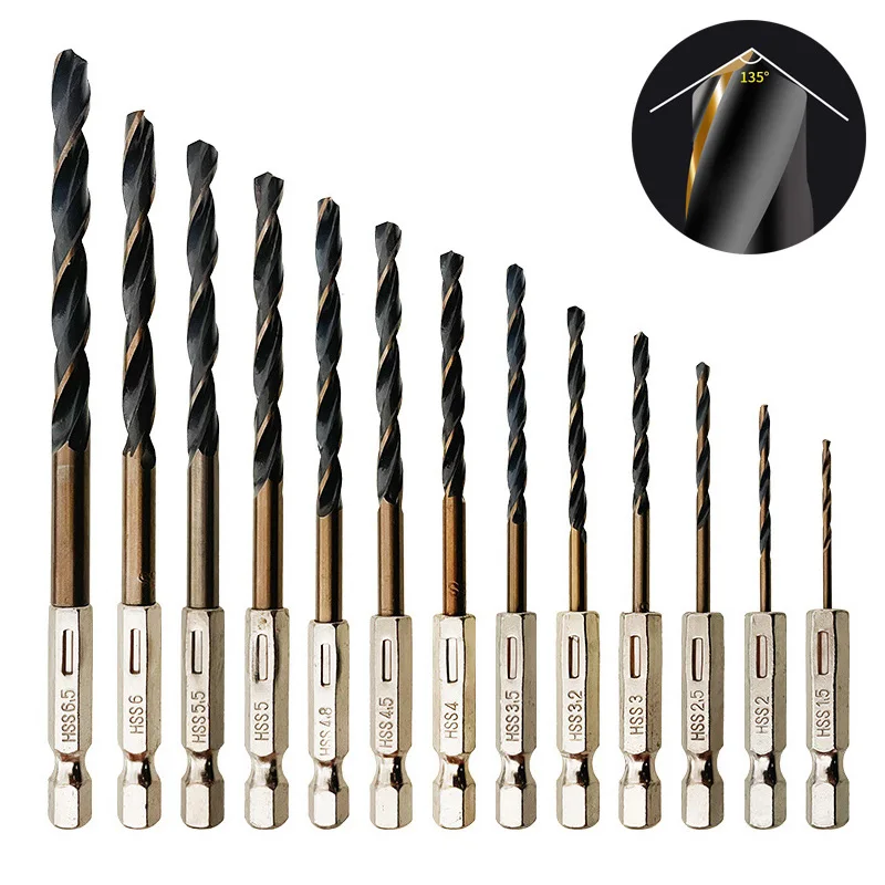 Aço de Alta Velocidade Hex Shank Torção Broca Madeira Metal Buraco Cortador Núcleo Ferramenta de Perfuração Cobalto Torção Brocas 1.5 Mm14 mm Peças de