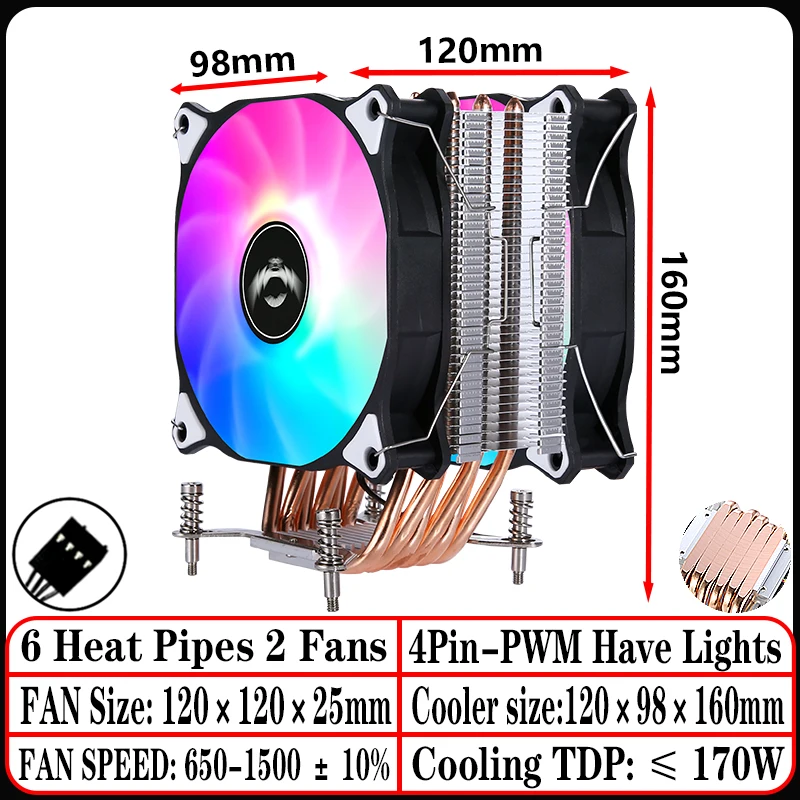 6Heat pipes 2Fan4pin