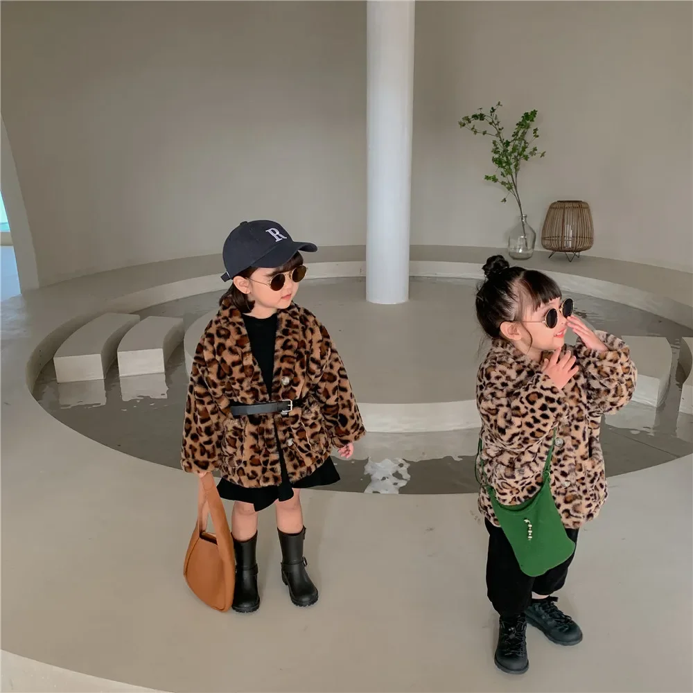 Children Jacket 2024 Autumn and Winter Girls Warm Thicken Coat Korean Children Leopard Print Coat Children Clothing