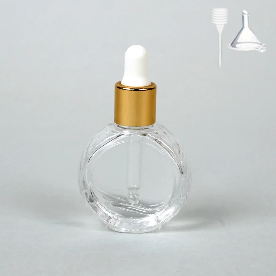 Flacon compte-gouttes transparent rond et plat en verre de 10ml, avec 2 flacons pulvérisateurs, 1 entonnoir et 1 paille à ressort, 1/2 pièces + 2 accessoires