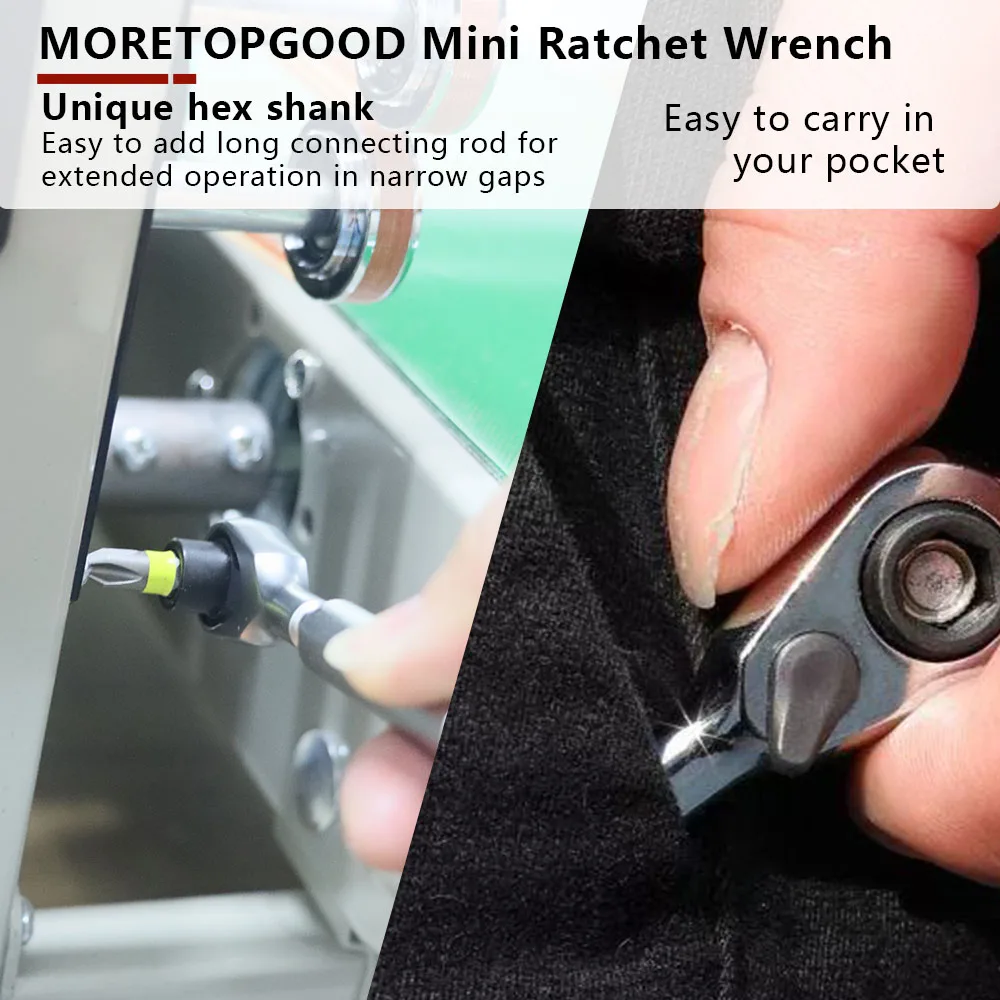 Mini llave de trinquete hexagonal: adaptadores de brocas hexagonales de 1/4", controlador de puntas de 72 dientes compatible con accesorios de extensiones de enchufe de 1/4 de pulgada