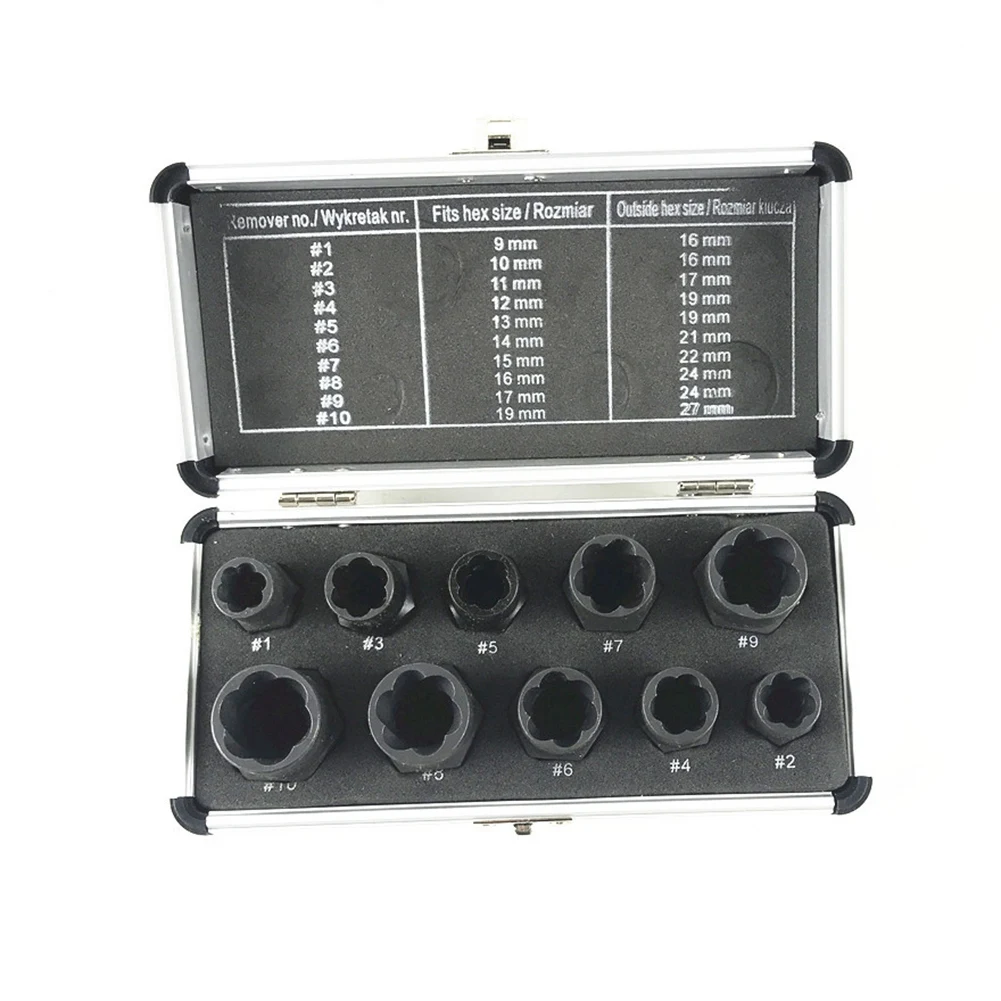 A56XQ 10Pcs Beschädigte Mutter Bolzen Entferner 9-19mm Extractor Removal Tools Set Threading Werkzeug Auto Garage mechaniker Extractor-Tool