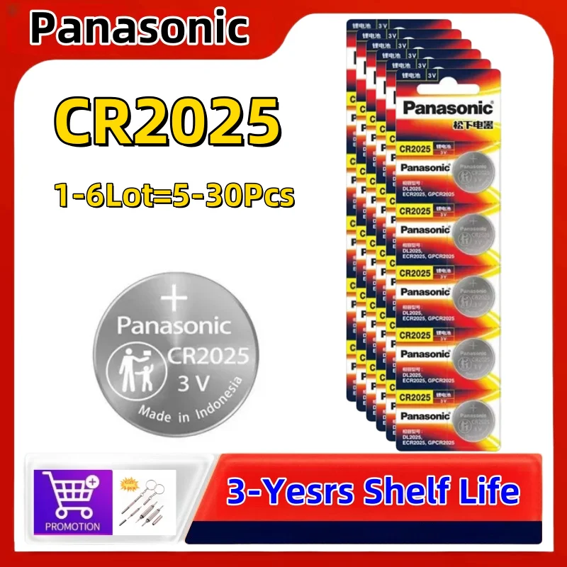 

5-30pcs Original Panasonic CR2025 3V ECR2025 Lithium Battery For Car Remote Control Watch Motherboard Scale Button Coin Cells