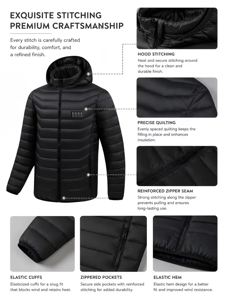 Men's Intelligent Heating Jacket 39 Heating Zones Four Temperature Control Settings Outdoor Cold Resistance Winter Hat Included (Battery Not Included), image 5