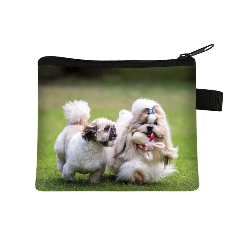 Kawaii Shih Tzu Dog / Bichon Frise Print Coin Purse Women Coin Bags Earphone ID Credit Card Key Bag Holder Small Wallets Gift