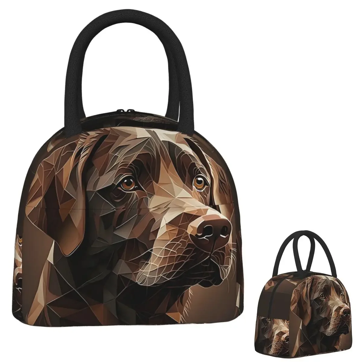 Geometric Choco A Chocolate Labrador Artwork Insulated Lunch Bag for Women Children Portable Food Boxes Thermal Lunch Box Tote