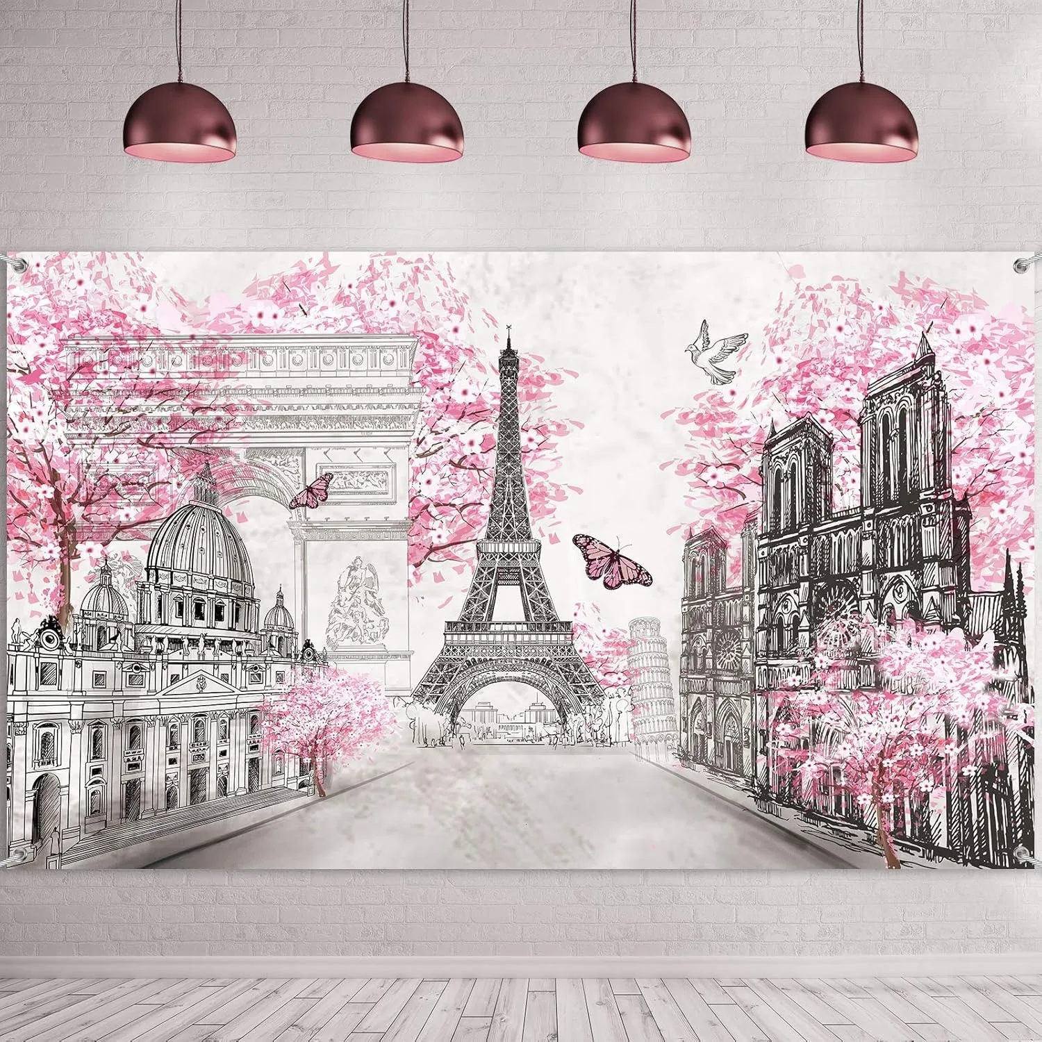 Paris Eiffelturm Foto Banner Wandteppich Europäische Stadtlandschaft Wohnzimmer Mädchen Schlafzimmer Rosa Paris Thema Party Dekoration