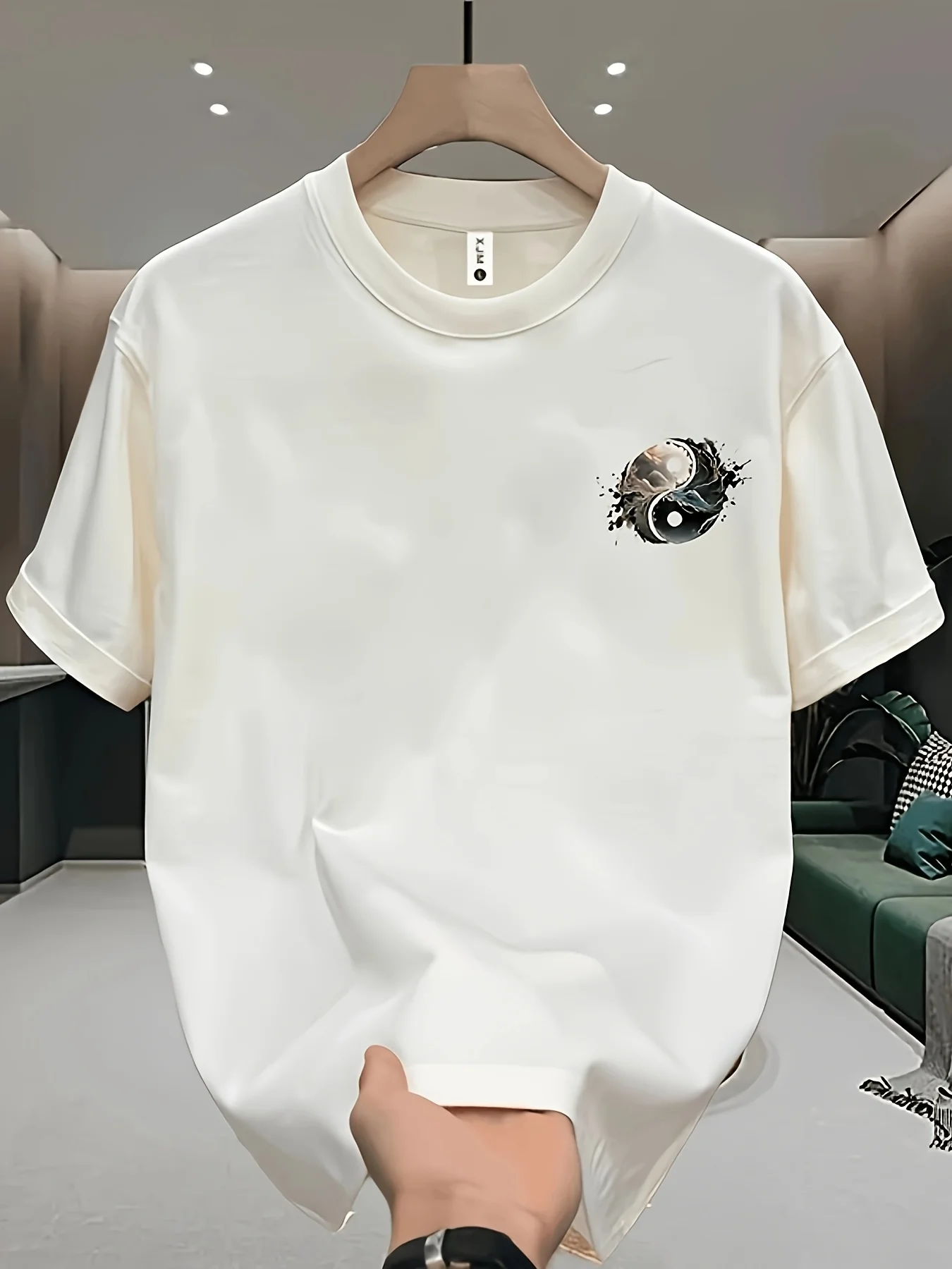 Oriental Mountain Sea Tai Chi Symbol Oversized Tshirt Men 100% Cotton Loose Short Sleeve Cultural Trendy Summer Tee