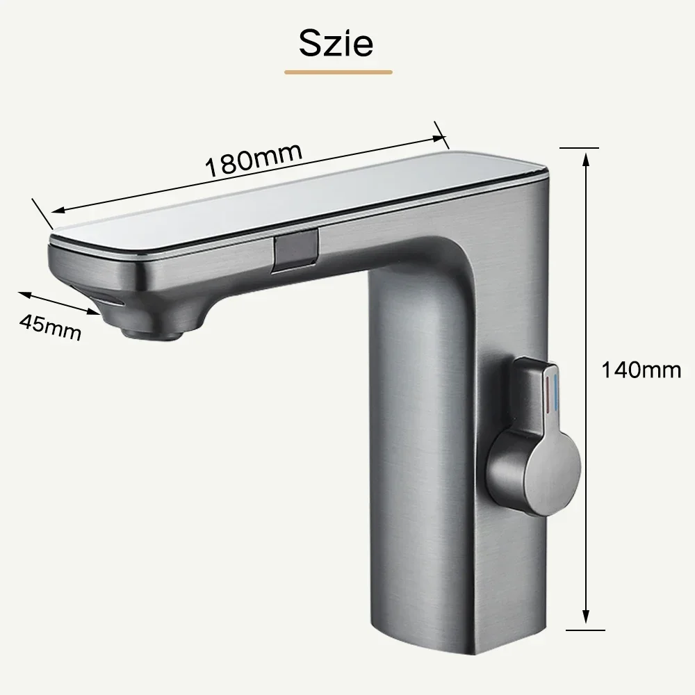 Imagem -06 - Torneira Sensor Touchless Inteligente para Pia do Banheiro Torneira de Bacia de Latão Display Digital Misturador de Água Quente e Fria Tap Battery Power