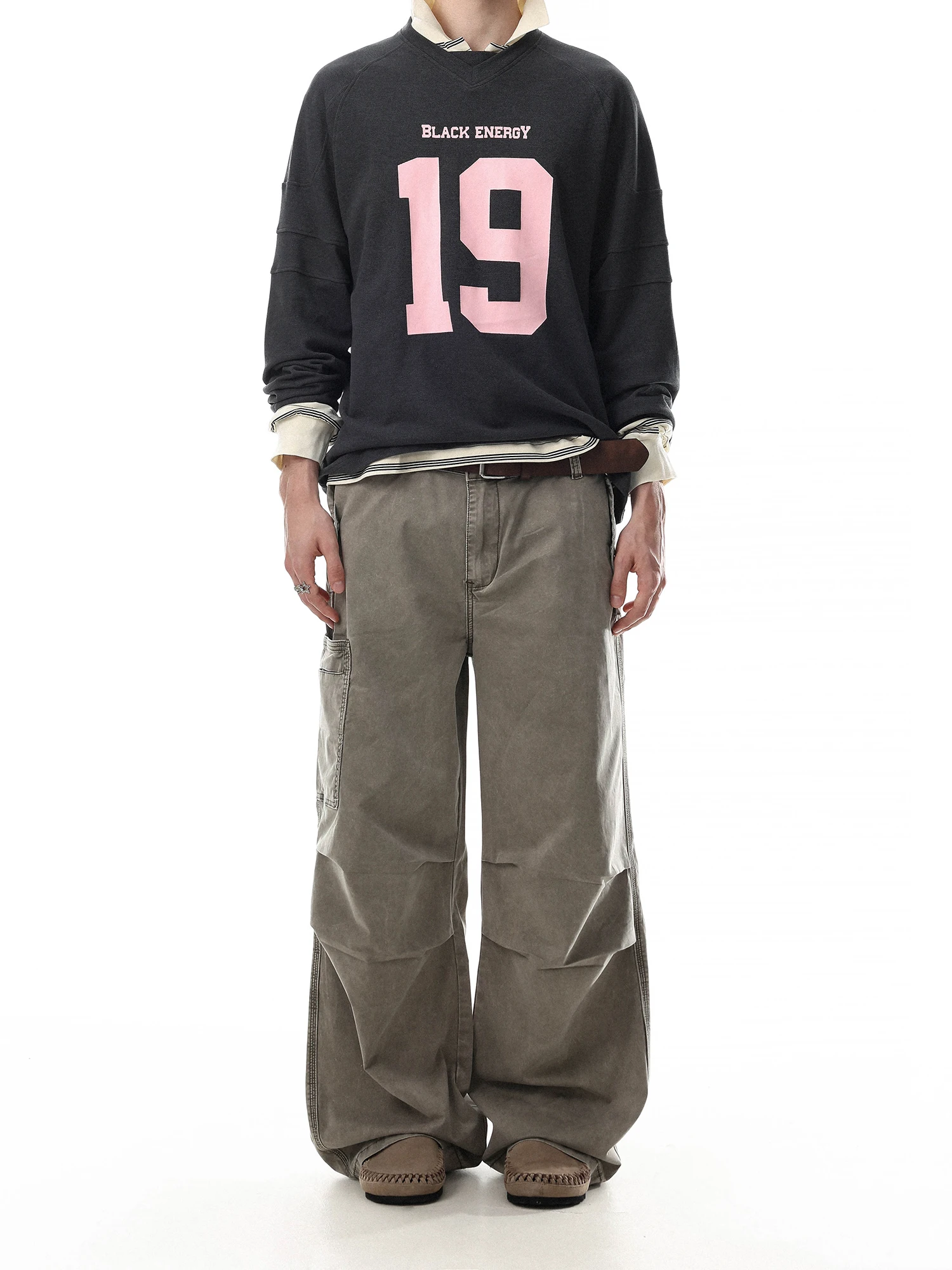 Retro American Workwear Wide Leg Men's Casual Pants Multiple Pockets Washed Faded Trendy Cotton Jeans mid Waist Zipper