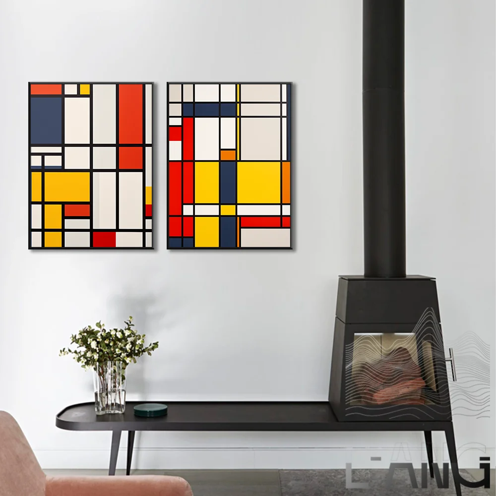 

Mondrian Abstract Art style color poster wall canvas Nordic home decorative painting Living room bedroom can be customized size