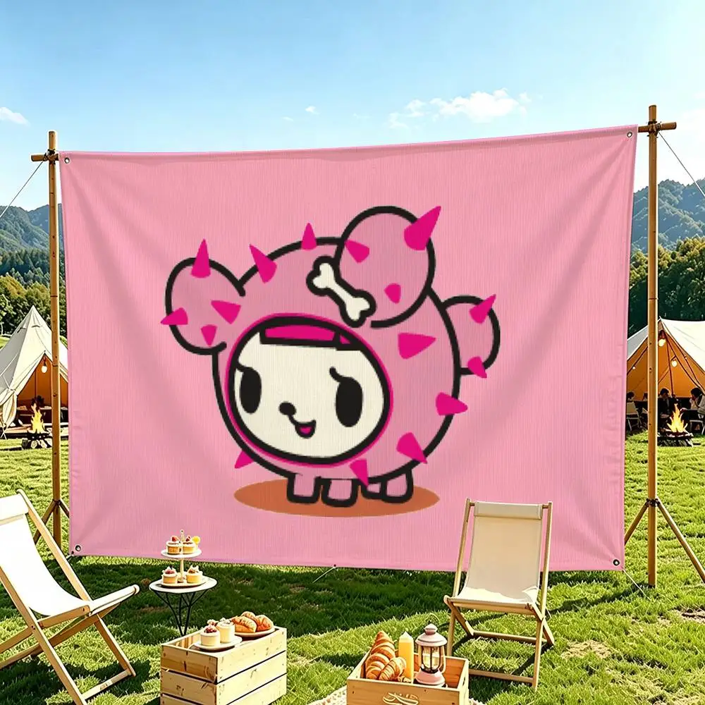 Cute C-Cactus Friends PupS Cartoon T-TokidokiS Horizontal Wall Hanging Tapestry Flag Banner Home Background Decor 4