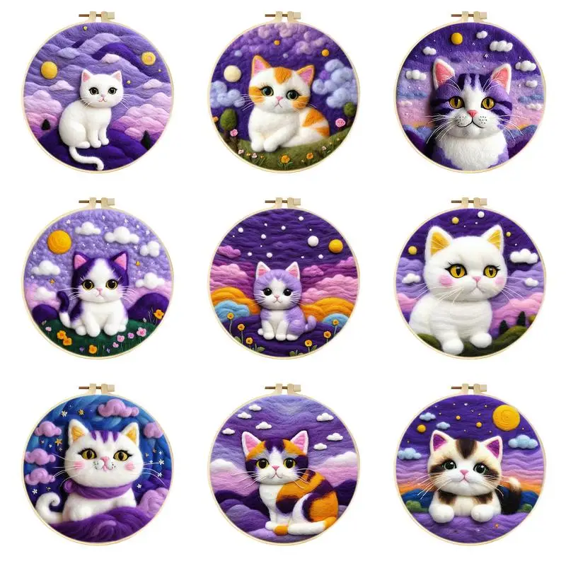 

CHENISTORY Creative Felting Painting White Cat Wool Embroidery Kit Animals For Beginner Diy Wool Needle Felt Picture Kit Craft