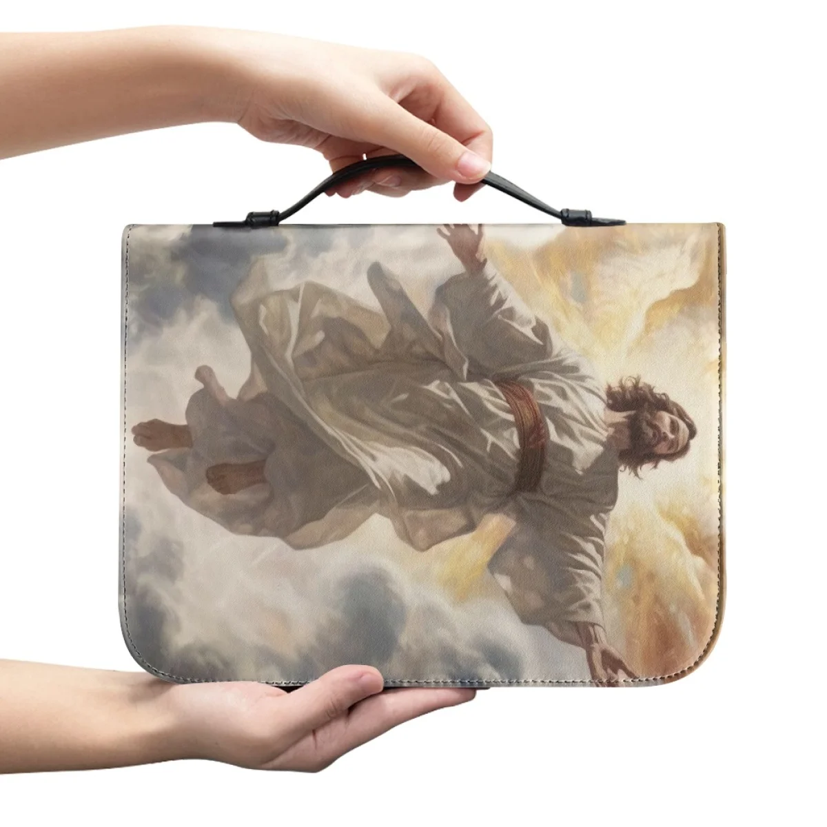 Jesus Pattern Print Leather Bible Cover Case for Women Handbag Bible Bag Portable Christian Bible Study Book Holy Storage Boxes