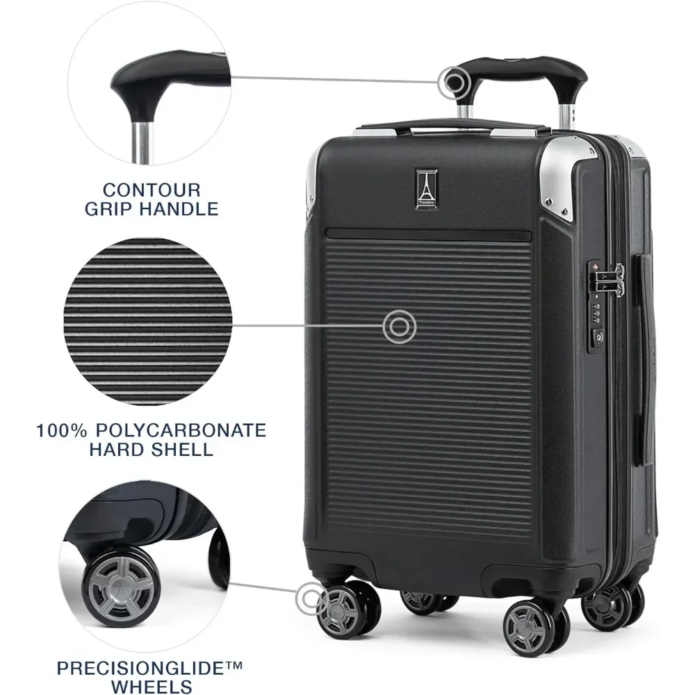 Platinum Elite Hardside Expandable Carry on Luggage, 8 Wheel Spinner, TSA Lock, Hard Shell Polycarbonate Suitcase, Shadow Black