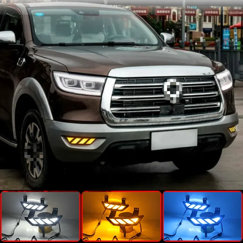 

1 Pair For Great Wall POWER PEAK PERFECT 2019 2020 Car LED Daytime Running Lights with Turn Signal Yellow Style 12V DRL
