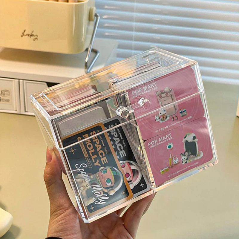 1Pc Korean Acrylic Transparent Storage Box Blind Box Card Photocard Storage Box Photo Card Organizer Compartment Flip Box Only