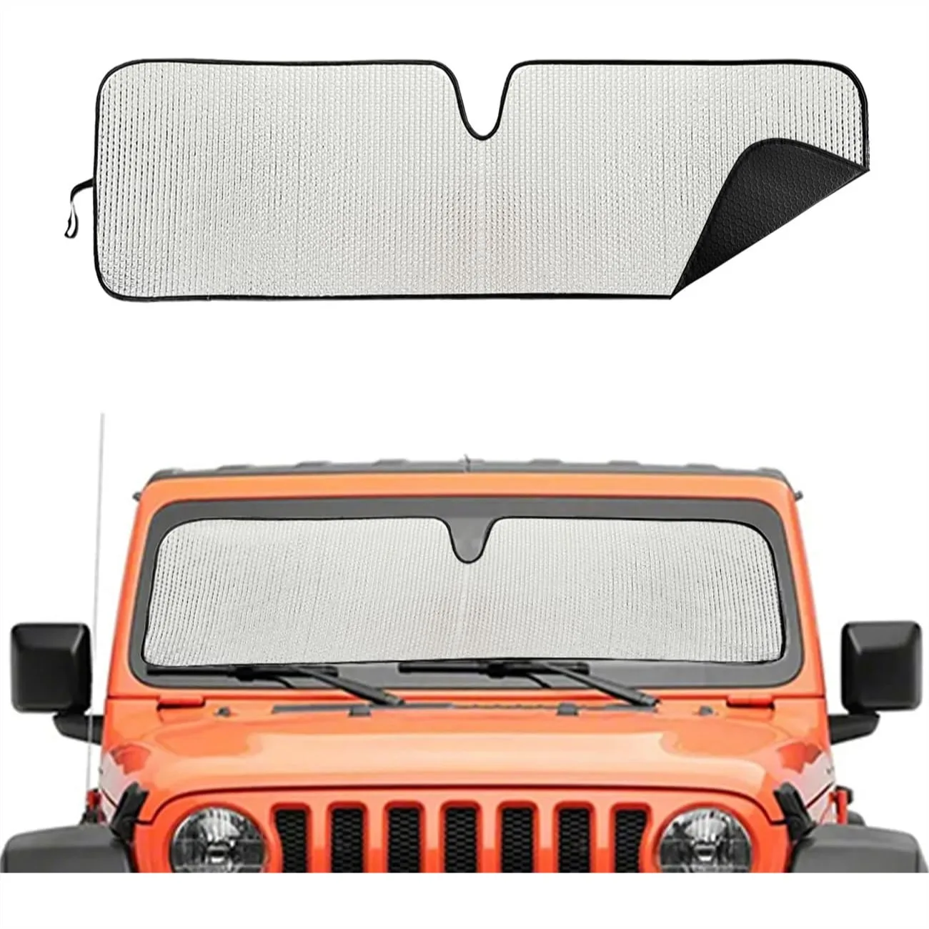 

Windshield Sun Shade for Jeep Wrangler TJ JK JL 1997-2024, UV & Heat Block with Easy Roll-Up Storage