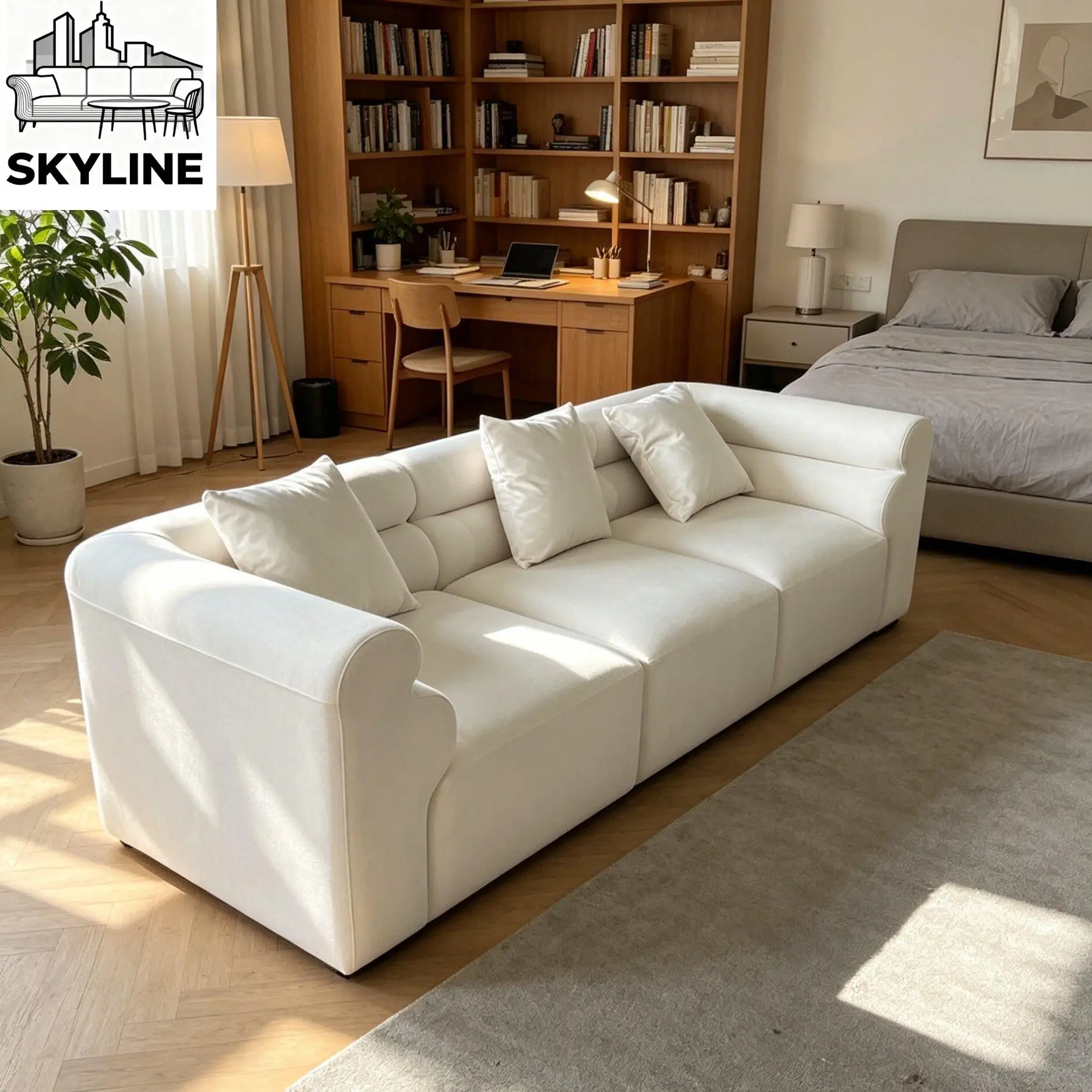 Modular Cream Velvet Sofa Set, Vertical Lounge Couch for Living Room Hotel Store