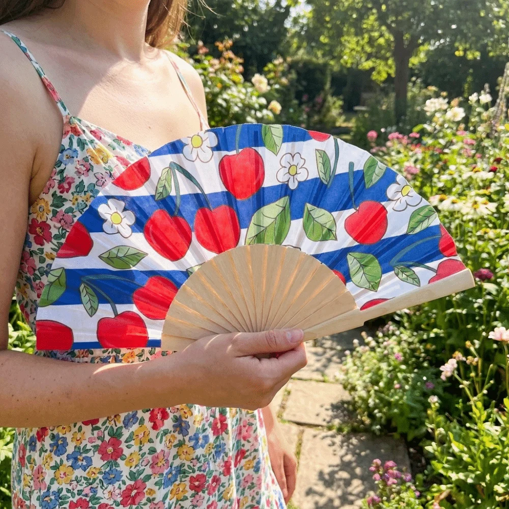 Fashion Lemon Print Folding Hand Fan Wooden Handle Creative Chinese Style Fan Portable Delicate Handheld Fan Summer