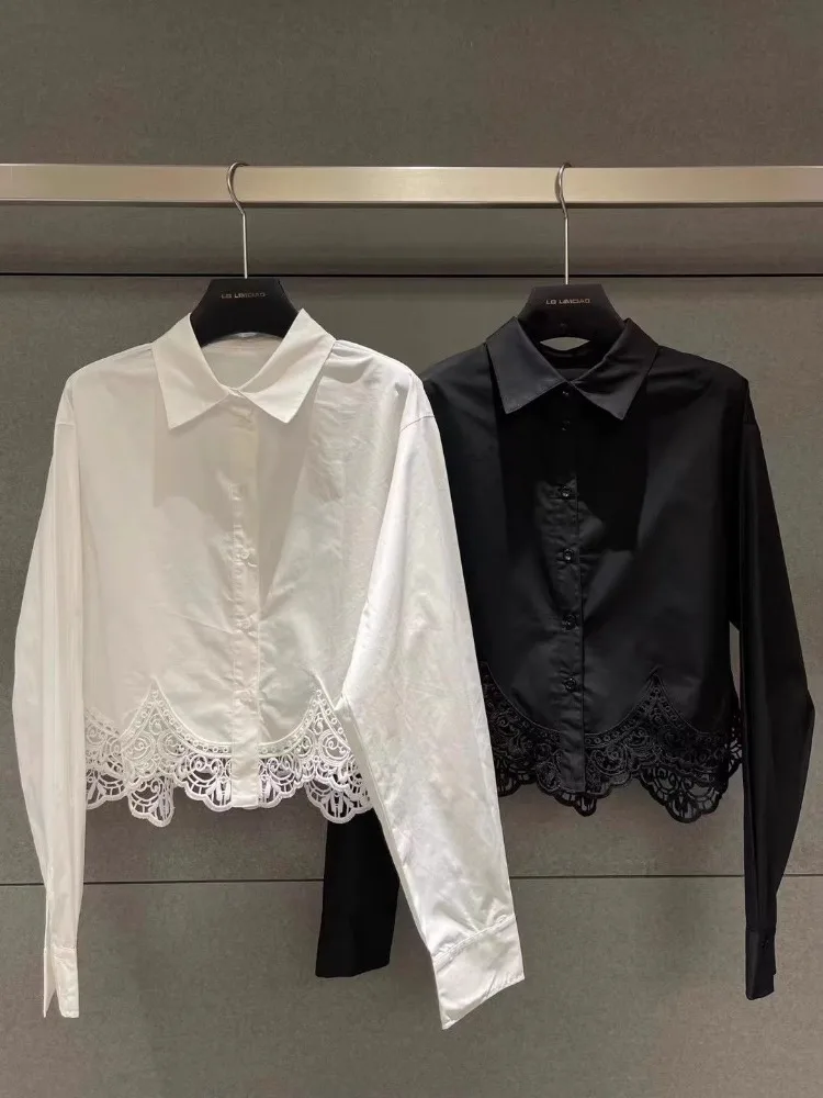 

Японский корейский стиль, простая белая рубашка Jk, женские осенние женские блузки, милые кружевные Blusas Mujer, черно-белая сорочка Femme Camisas