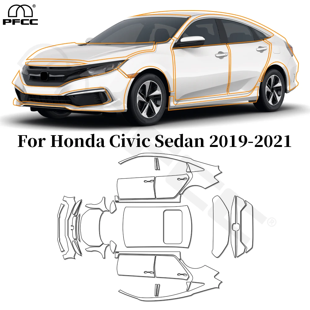

Для Honda Civic Sedan 2019-2021 защитная пленка из ТПУ для краски, защита от царапин, кузов автомобиля, прозрачный бюстгальтер, предварительно вырезанный, устойчивый к PPF, невидимый чехол