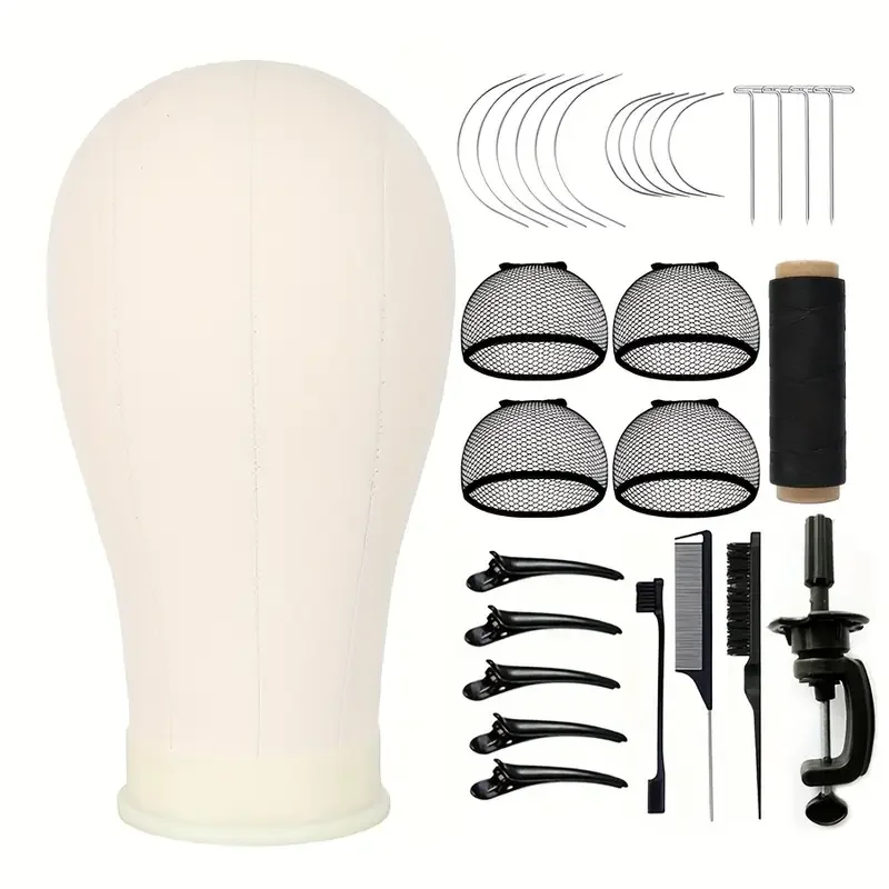 22 بوصة قماش شعر مستعار رئيس حامل عارضة أزياء رئيس طوي شعر مستعار حامل مجموعة لصنع العرض مع الجدول المشبك ، غطاء شعر مستعار ودبابيس T #1