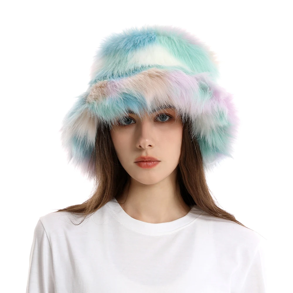 2024 New Winter Warm Faux Fur Bucket Hats For Women Outdoor Caps Soft Fleece Fisherman Cap Fluffy Earwarmer Ski Vacation Hats