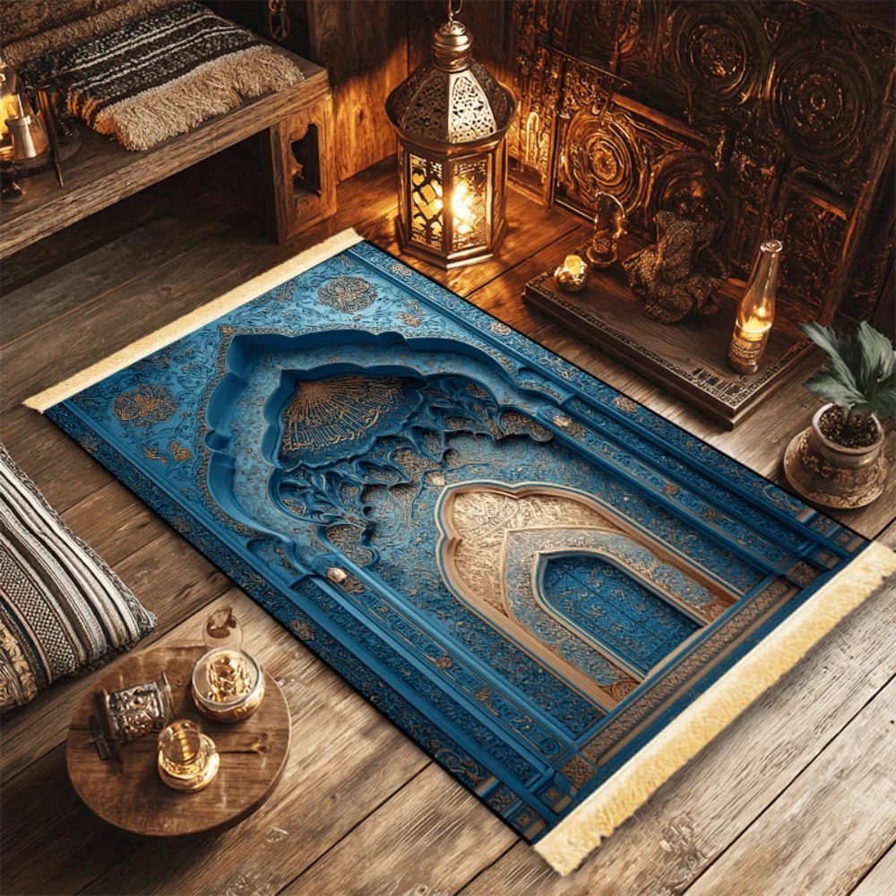 Bestseller Polyester Muslimischer Gebetsteppich, Tragbare Rutschfeste Islamische Salah-Matte, Weicher Faltbarer Anbetungsteppich für Zuhause Reise Ramadan