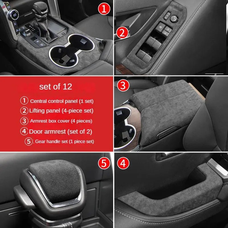 For Toyota Land Cruiser LC300 2022 2023 2024 2025 Car Gear Knob Cover Shift Panel Armrest Box Lid  Door Handle Frame