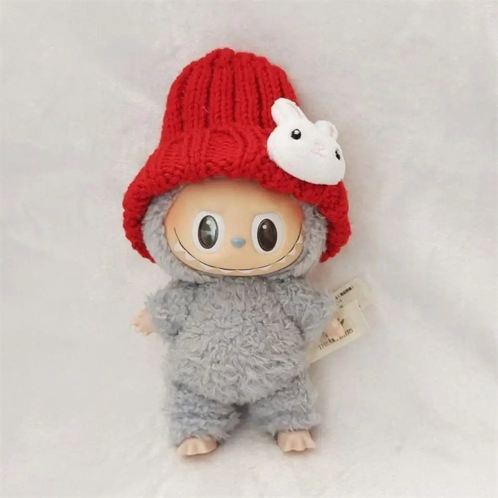 Topi boneka 17cm untuk rumah boneka miniatur Labubu warna cocok topi aksesoris boneka lucu Kawaii mainan anak perempuan