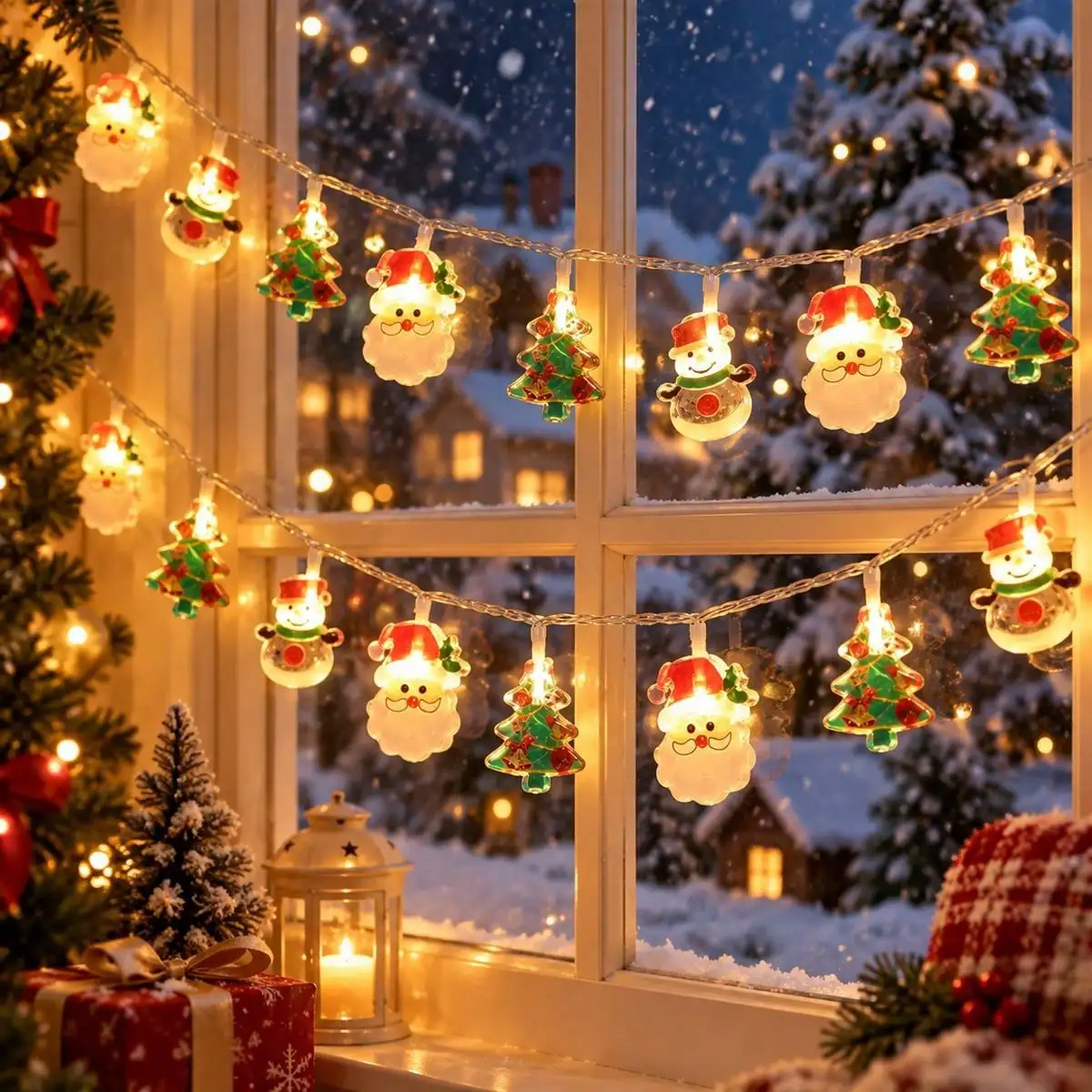 1pc 10/20/40LED Santa Claus Christmas Tree Snowman String Lights Battery Powered Hanging Lamp For New Year Home Christmas Decor