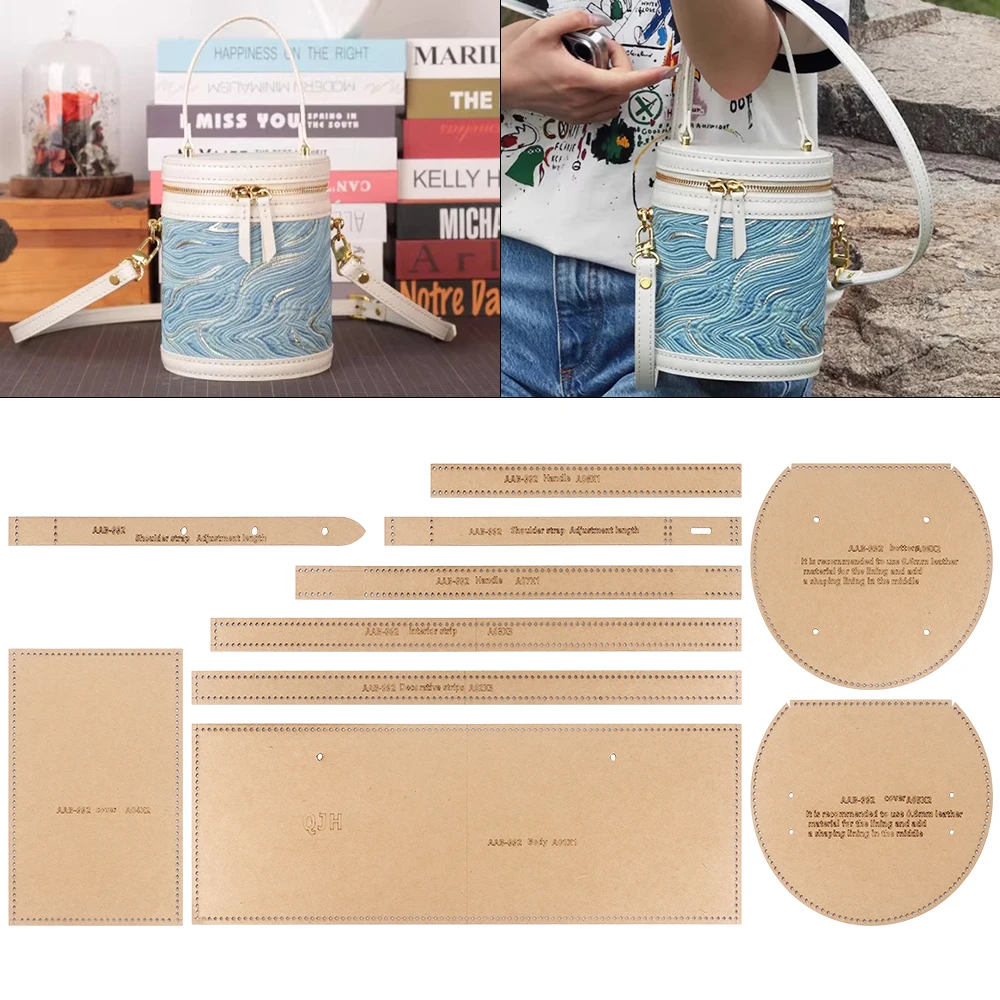 1 Set DIY Lederhandwerk Kraftpapier-Schablonen, Papierdesign-Schablonenform zum manuellen Schneiden & Nähen von runden Eimer-Handtaschen