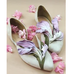 Flat with Flower Like Pumps Slip on Shoes for Women Mixed Color Fashion Elegant Pointed Toe Shoes Party 2023 Zapatillas Mujer