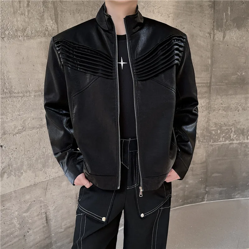 SYUHGFA Male Jackets Korean Stylish Personality Bright Surface Solid Color Men Coat Casual Men's Clothing 2024 Spring New