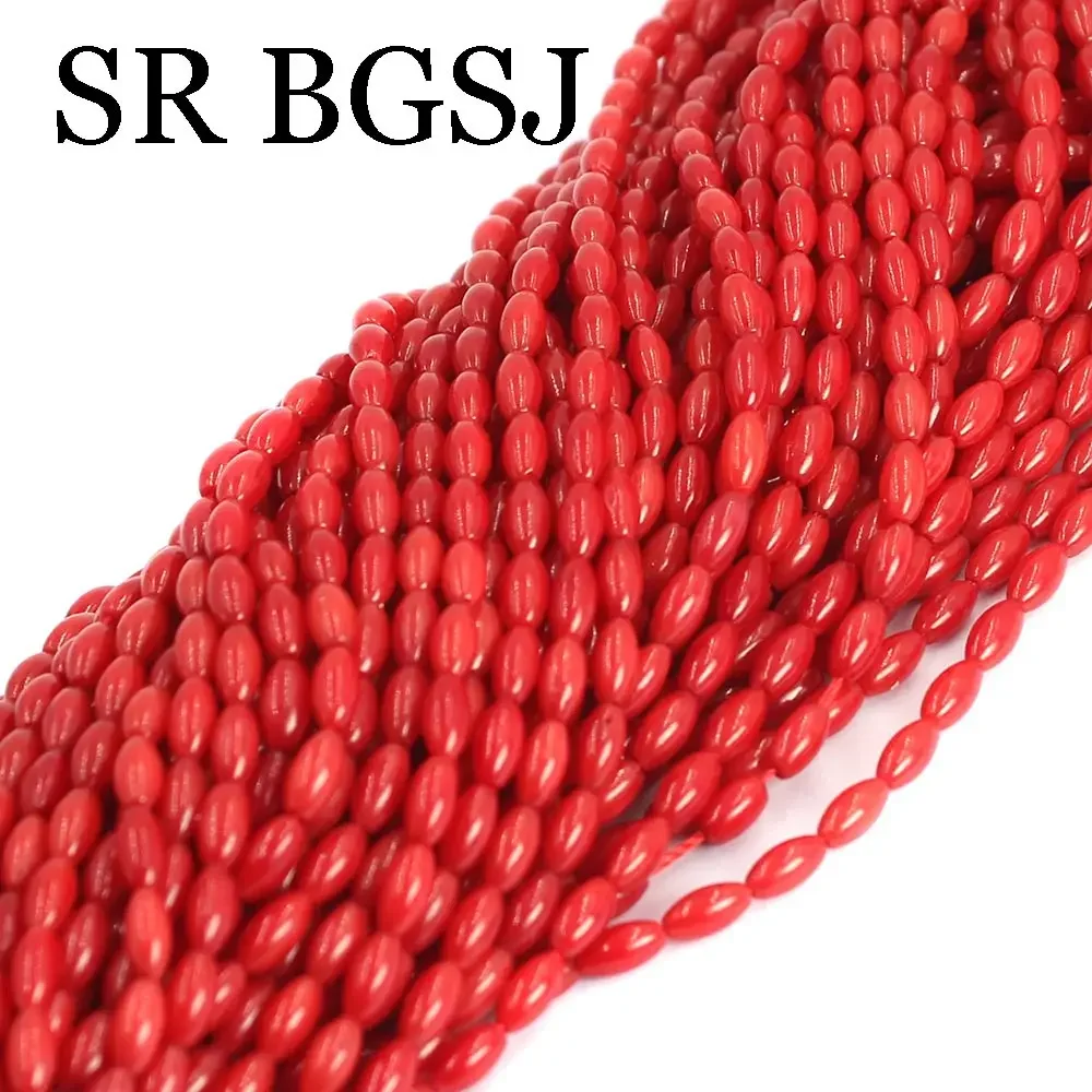 3x6mm Wholesale Rice Shape Red Natural Sea Bamboo Coral Loose Spacer Beads Strand 15