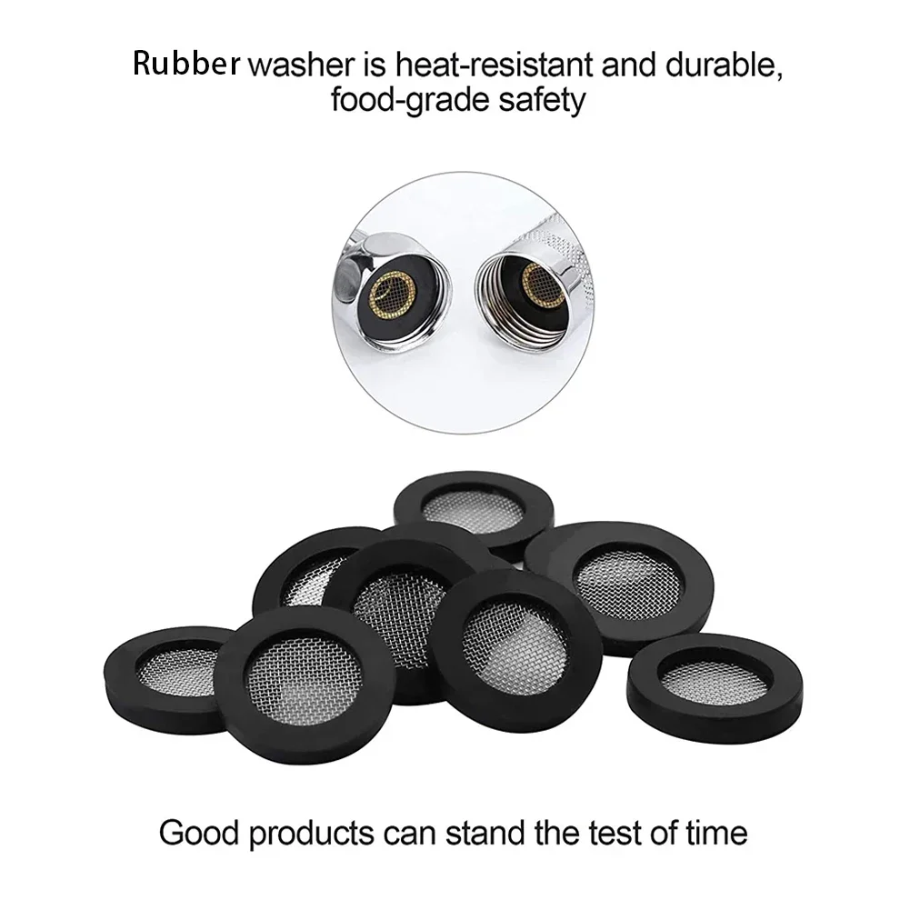 Hose Gasket Rubber Washer 20pcs 40 Mesh Accessories Black Filter Net For 1/ 2in Tap Head Replacement Shower Head